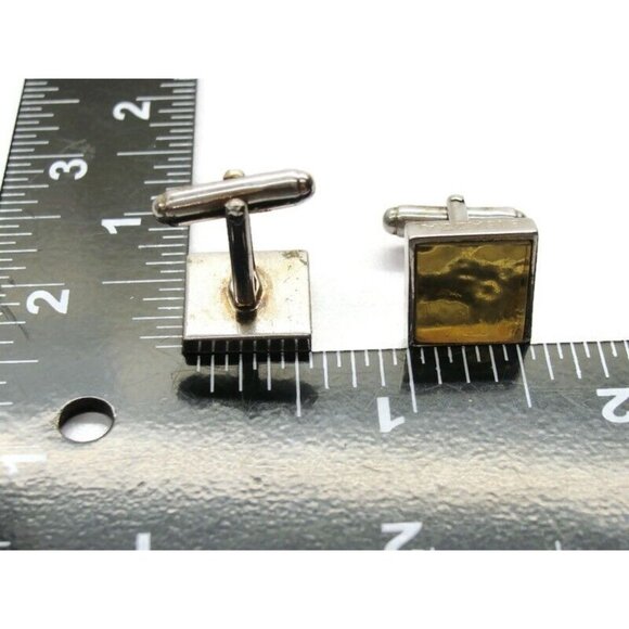 925 Sterling Silver Bisazza Yellow Marble Design Square Cufflinks Vintage - Picture 8 of 9